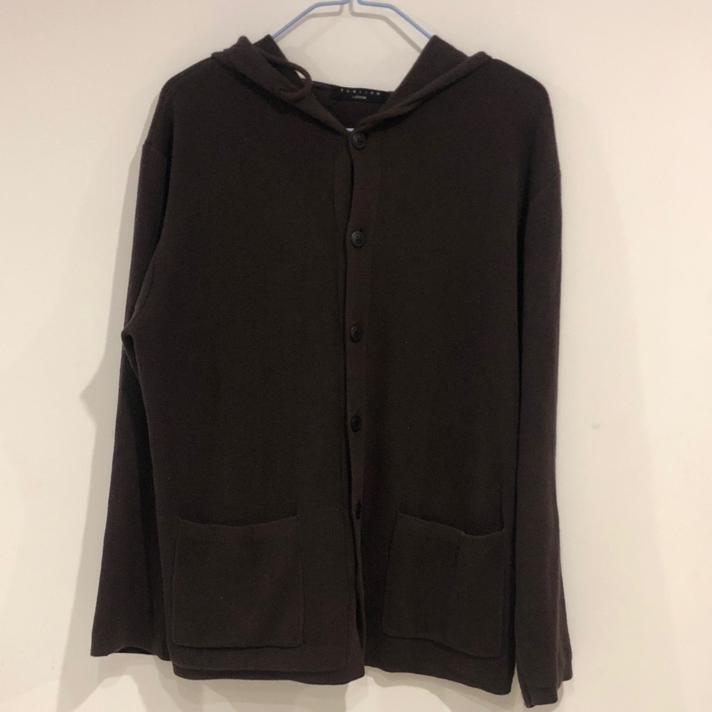 Men's Brown Hooded Button-Front Sweater